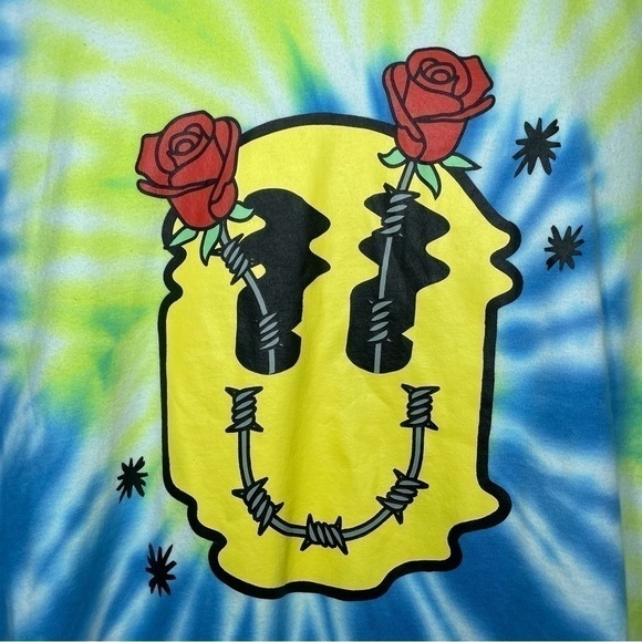 Empyre Shirt Women's Medium Tie Dye Yellow Smiley Face Roses Bright Colors Skate - Picture 2 of 4